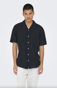 Only&Sons ONSCAIDEN LIFE SS SOL RES LINENBLENDNOOS Siyah Erkek Gömlek 22025116