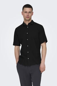 Only&Sons ONSCAIDEN LIFE SS SOLID LINEN BLEND NOOS Siyah Erkek Gömlek 22009885