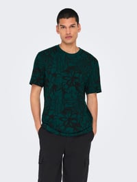 Only&Sons ONSPERRY FLOWER LIFE AOP REG SS TEE Yeşil Erkek T-Shirt 22034323