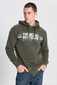 Wrangler Grafik Logolu Kapüşonlu Sweatshirt Haki Erkek Sweatshirt W242443801