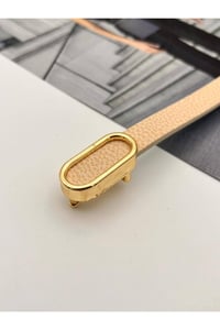 İthal oval Gold Tokalı ince Kadın Kemer Pantolon Kemeri Elbise Kemeri Gömlek Kemeri Ceket Kemeri Krem