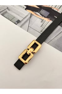Kare Pimli Gold Tokalı Kadın Kemer Pantolon Kemeri Elbise Kemeri Gömlek Kemeri Ceket Kemeri Siyah