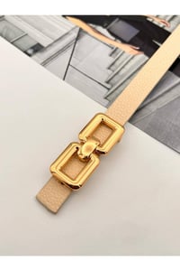 Kare Pimli Gold Tokalı Kadın Kemer Pantolon Kemeri Elbise Kemeri Gömlek Kemeri Ceket Kemeri Krem