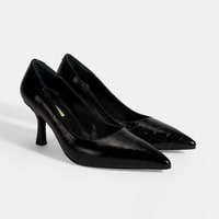 Kadın Siyah Kroko Baskılı Deri Stiletto