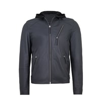 Aimone Gri Erkek Kapüşonlu Deri Ceket