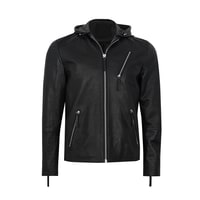 Aimone Siyah Erkek Kapüşonlu Deri Ceket