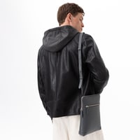Aimone Siyah Erkek Kapüşonlu Deri Ceket