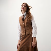 Alaqua Kahve Kadın Süet Deri Yelek
