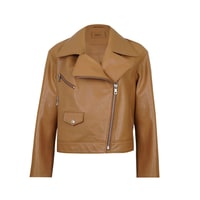 Albinia Kahve Kadın Deri Biker Ceket