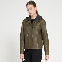 Alicia Haki Kadın Deri Kapüşonlu Ceket