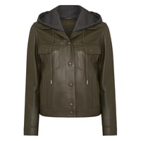 Alicia Haki Kadın Deri Kapüşonlu Ceket