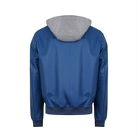 Also Mavi Erkek Kapüşonlu Deri Mont