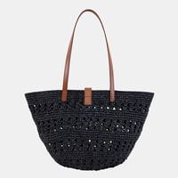 Amelie Siyah Kadın Deri Detaylı Hasır Omuz Çantası