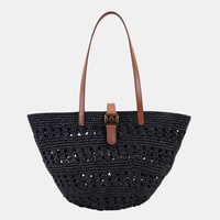 Amelie Siyah Kadın Deri Detaylı Hasır Omuz Çantası