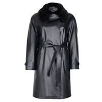 Amiah Siyah Kadın Oversize Deri Pardösü