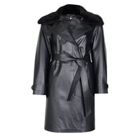Amiah Siyah Kadın Oversize Deri Pardösü