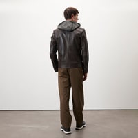 Analu Koyu Kahve Erkek Kapüşonlu Deri Mont