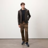 Analu Koyu Kahve Erkek Kapüşonlu Deri Mont