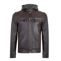 Analu Koyu Kahve Erkek Kapüşonlu Deri Mont