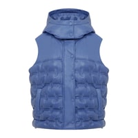 Anitra Mavi Kadın Kapüşonlu Puffer Deri Yelek