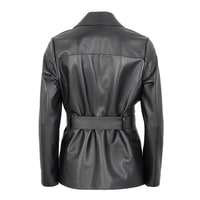 Aniye Siyah Kadın Deri Trençkot