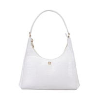 Aspen Beyaz Kadın Kroko Baskılı Deri Omuz Çantası