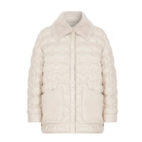 Avari Krem Kadın Puffer Deri Mont