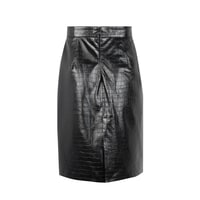 Ayalisse Siyah Kadın Kroko Baskılı Deri Etek