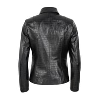 Ayita Siyah Kadın Kroko Baskılı Deri Ceket