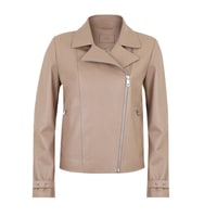 Ayunli Bej Kadın Biker Deri Ceket