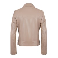 Ayunli Bej Kadın Biker Deri Ceket