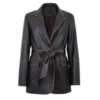 Becka Kahve Kadın Eskitme Blazer Deri Ceket