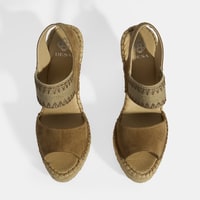 Bej Kadın Lastik Bantlı Slingback Dolgu Topuklu Süet Espadril