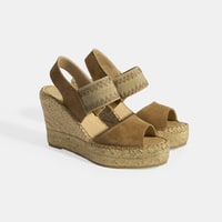 Bej Kadın Lastik Bantlı Slingback Dolgu Topuklu Süet Espadril