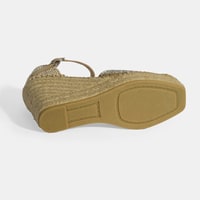 Bej Kadın Toka Aksesuarlı Taş Detaylı Dolgu Topuklu Süet Espadril