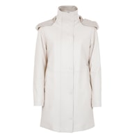 Biana Krem Kadın Kapüşonlu Deri Kaban