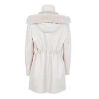 Biana Krem Kadın Kapüşonlu Deri Kaban