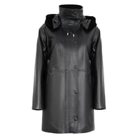 Biana Siyah Kadın Kapüşonlu Deri Kaban