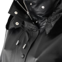 Biana Siyah Kadın Kapüşonlu Deri Kaban