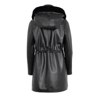 Biana Siyah Kadın Kapüşonlu Deri Kaban