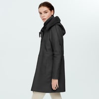 Biana Siyah Kadın Kapüşonlu Deri Kaban