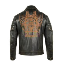 Bill Kahve Erkek Kartallı Vintage Biker Deri Mont