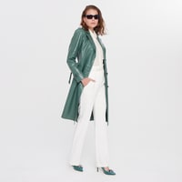 Briona Yeşil Kadın Kroko Baskılı Deri Trençkot