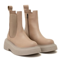 Brissa Krem Kadın Yandan Lastikli Deri Chelsea Bot