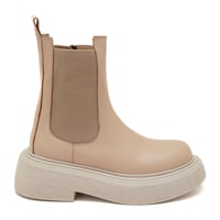 Brissa Krem Kadın Yandan Lastikli Deri Chelsea Bot