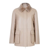 Caralynn Bej Kadın Kürk Yakalı Deri Mont