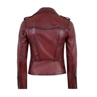 Chelan Bordo Kadın Biker Deri Ceket
