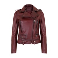 Chelan Bordo Kadın Biker Deri Ceket