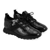 Dandre Siyah Erkek Kroko Baskılı Deri Spor Ayakkabı