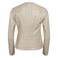 Deundria Bej Kadın Fit Panelli Deri Ceket